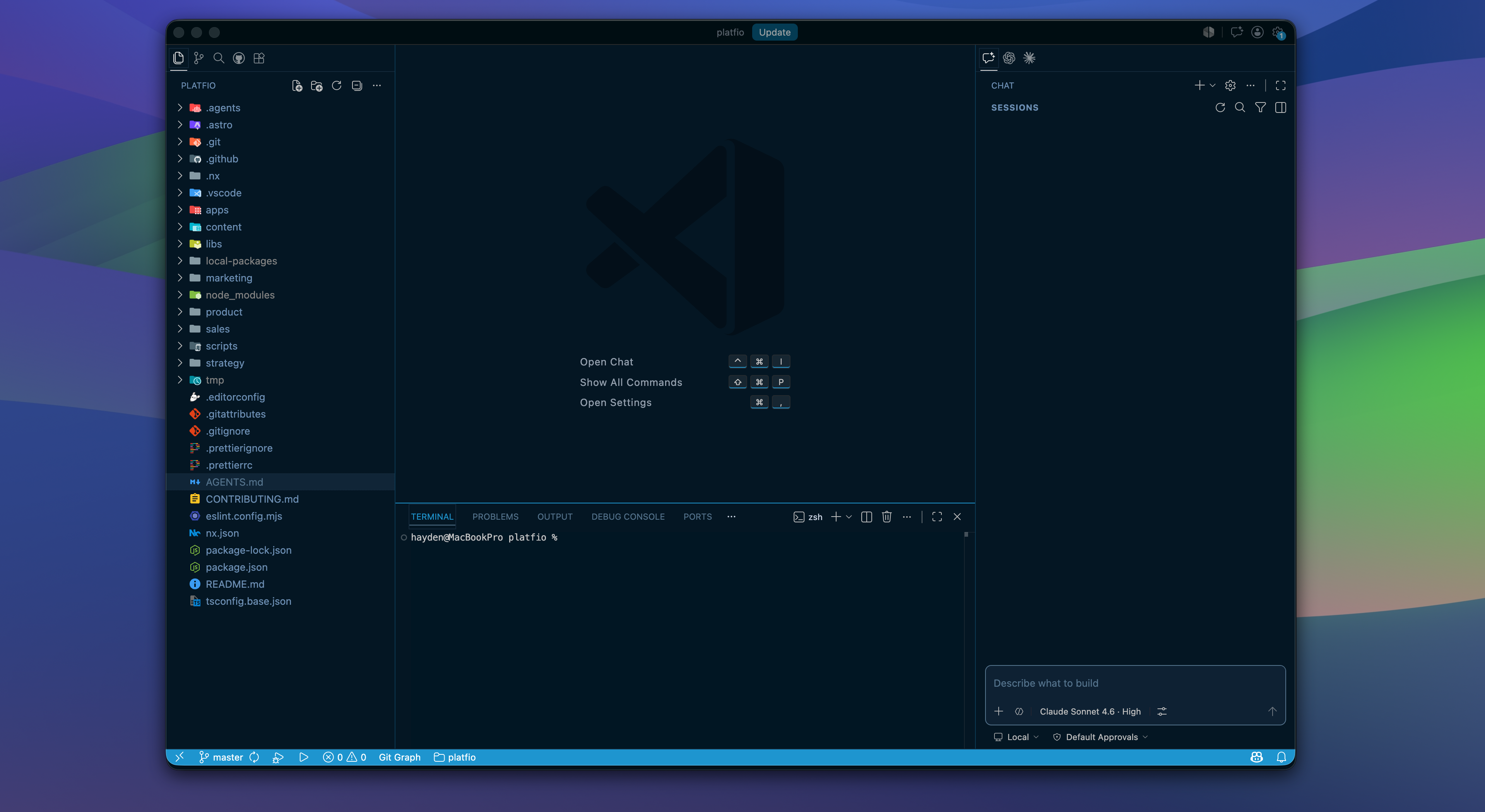 VS Code with Copilot open beside the local repository, terminal, and project files.