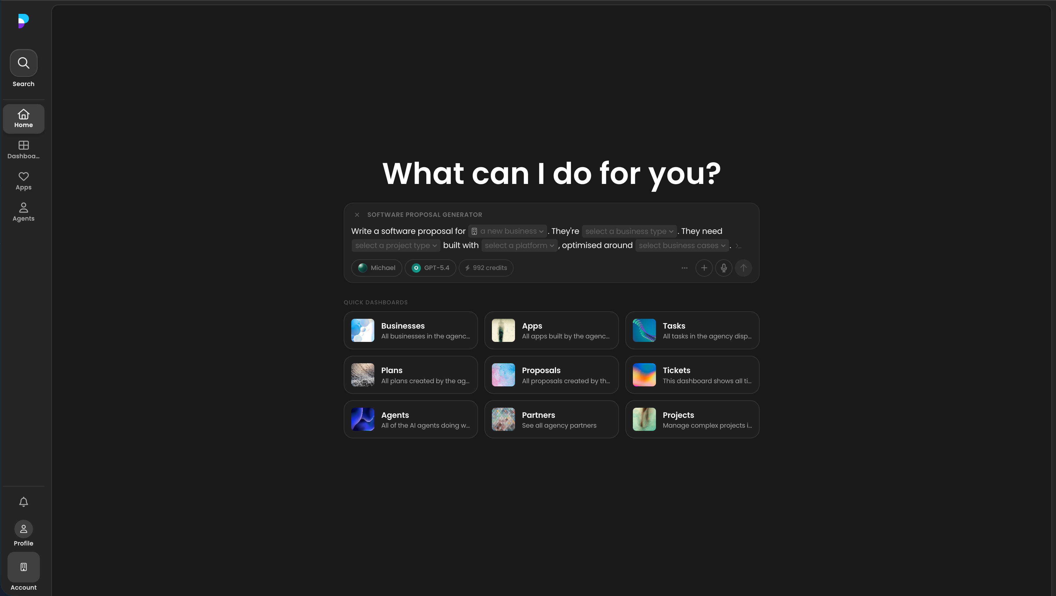 A Platfio web app playbook prompt for writing a software proposal.