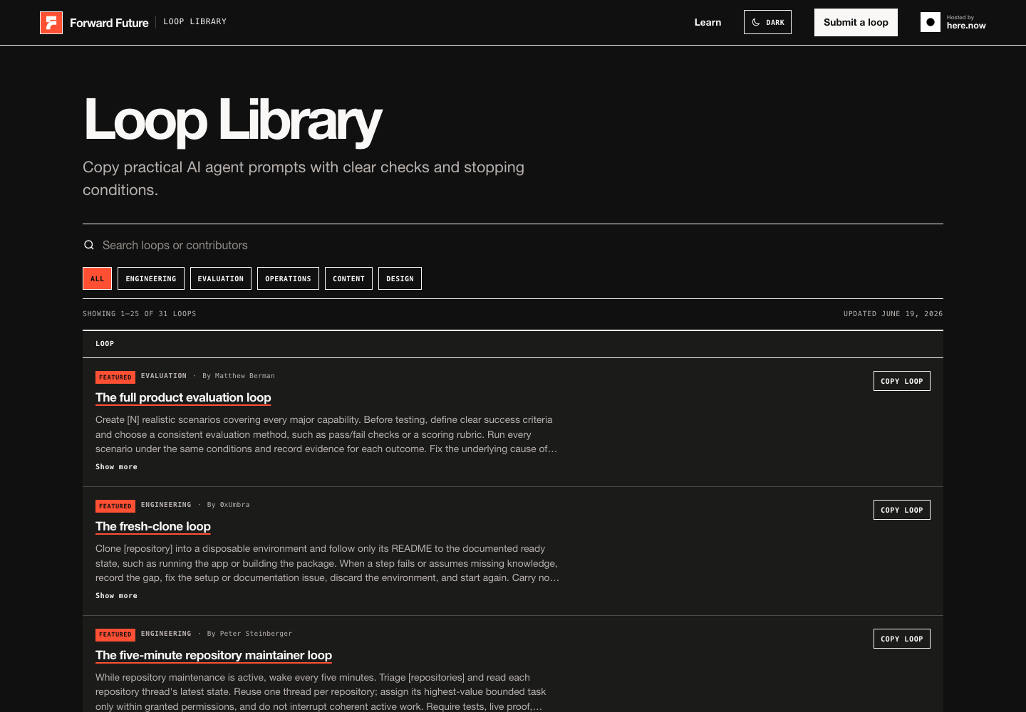 The hosted Forward Future Loop Library page.
